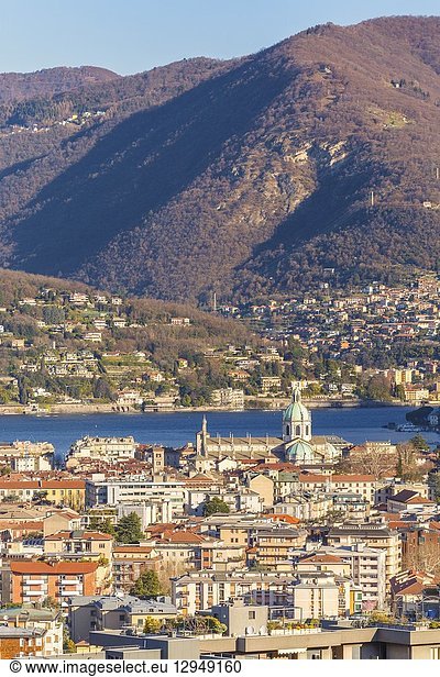 A morning view of Como city and lake Como  Lombardy  Italy  Europe.