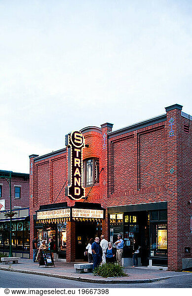 A movie theater on a small town maine street.