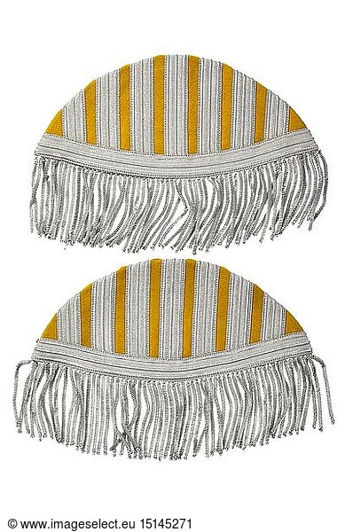A pair of 'swallow's nests' for a staff hornist of aviation or paratroops for clasp-attachment to the service tunic historic  historical  Air Force  branch of service  branches of service  armed service  armed services  military  militaria  air forces  object  objects  stills  clipping  clippings  cut out  cut-out  cut-outs  20th century
