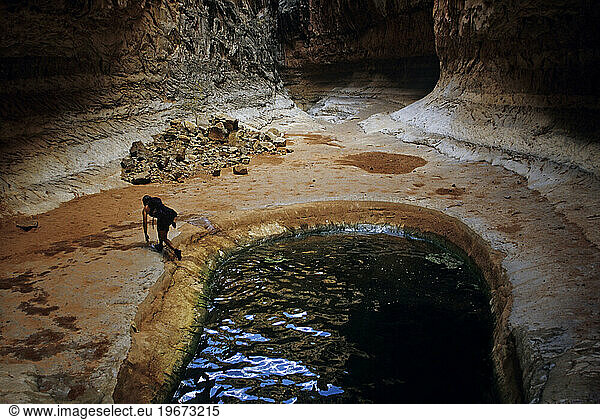 A person in canyon with water  Grand Canyon  Arizona