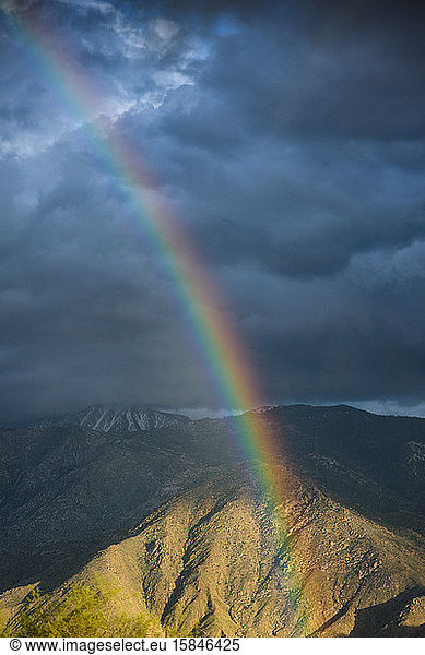 A rainbow is visible after a storm in Yucca Valley  CA