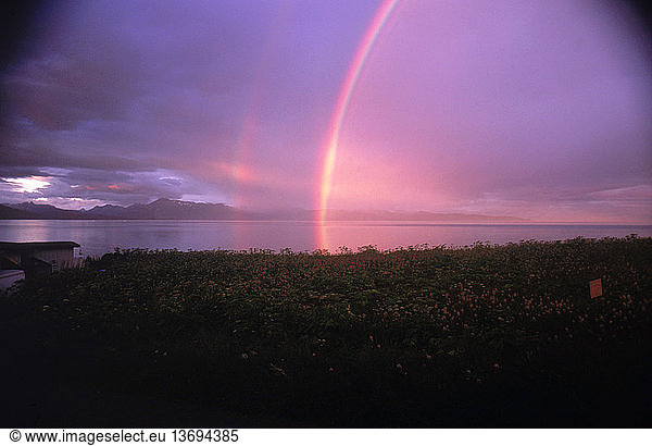 A rainbow over Kachemak Bay  Alaska.