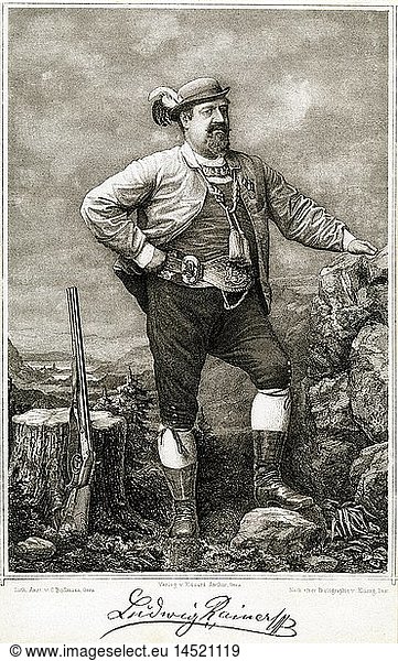 A4  Rainer  Ludwig  1821 - 15.5.1893  deut. SÃ¤nger  Ganzfigur  Stahlstich  nach einer Fotographie von KlÃ¶szg  Pest  Ungarn  Gera  Deutschland  19. Jahrhundert