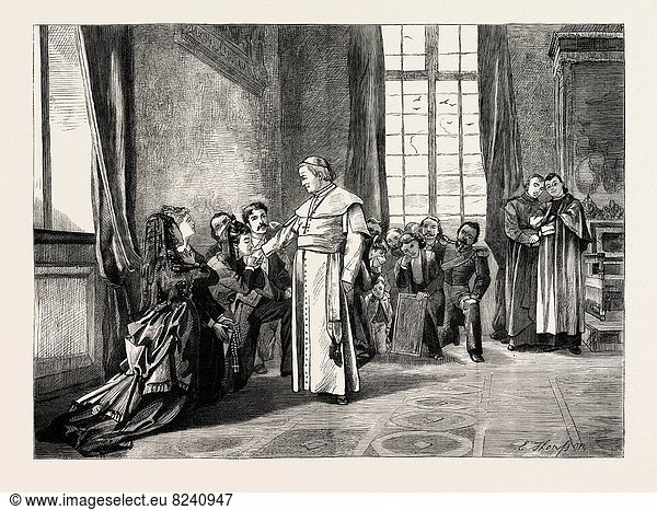 A RECEPTION AT THE VATICAN  ROME  ITALY  1873 engraving