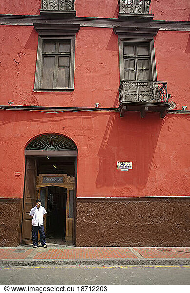 A red building in Lima's downtown. Lima  Peru.