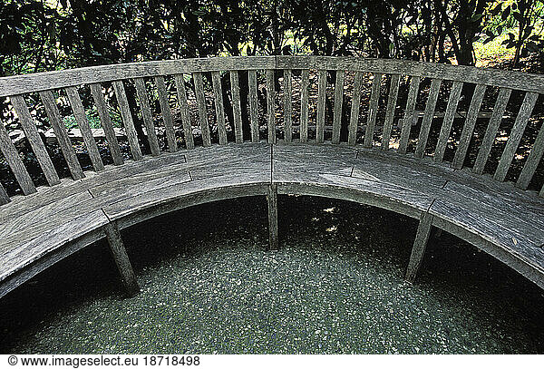 A round wooden bench.