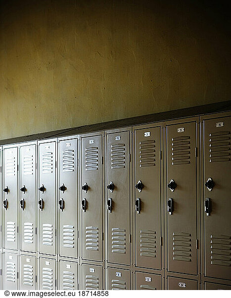 A row of metal lockers.