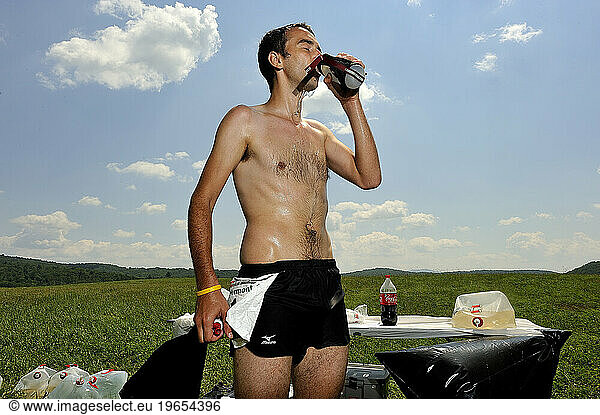 A runner cools off during the Vermont 100.