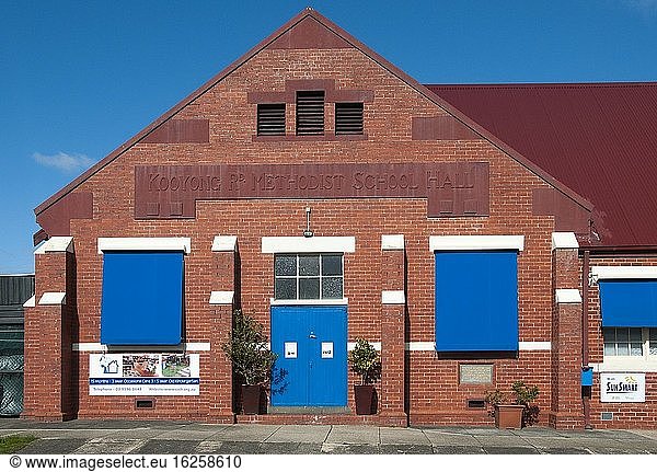 A 1920s Methodist school hall has become a multipurpose Community House and childcare centre (and occasional polling both) in South Caulfield  Melbourne  Australia.