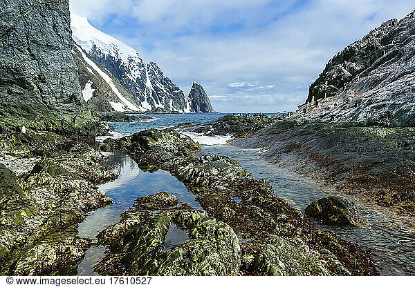 A scenic view of Cape Valentine on Elephant Island  Antarctica.