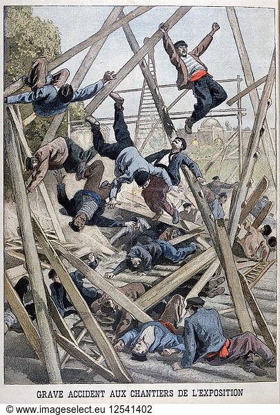 A serious accident on the building site for the Exposition Universelle  Paris  1900  (1899). Artist: Oswaldo Tofani