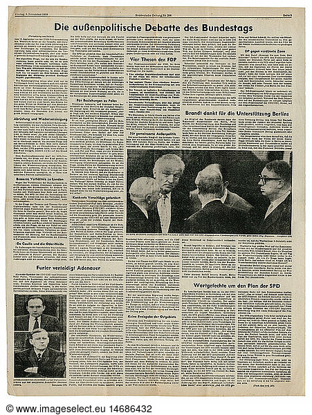A3 SG hist.  Presse  Zeitschriften/Magazine  'SÃ¼ddeutsche Zeitung'  MÃ¼nchen  15. Jahrgang  Nummer 266  Freitag 6.11.1959  Artikel  'Die auÃŸenpolitische Debatte des Bundestags'