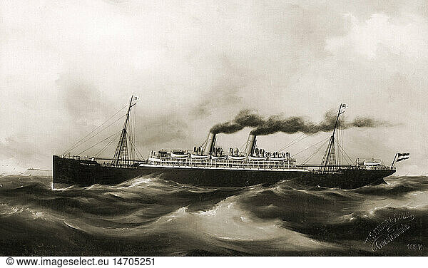 A5  SG hist.  Verkehr  Schiffahrt  Dampfschiffe  Passagierschiff 'KÃ¶nigin Luise'  1899  Foto von W. Sander & Sohn  GeestemÃ¼nde  nach einem zeitgen. GemÃ¤lde  Kabinettbild