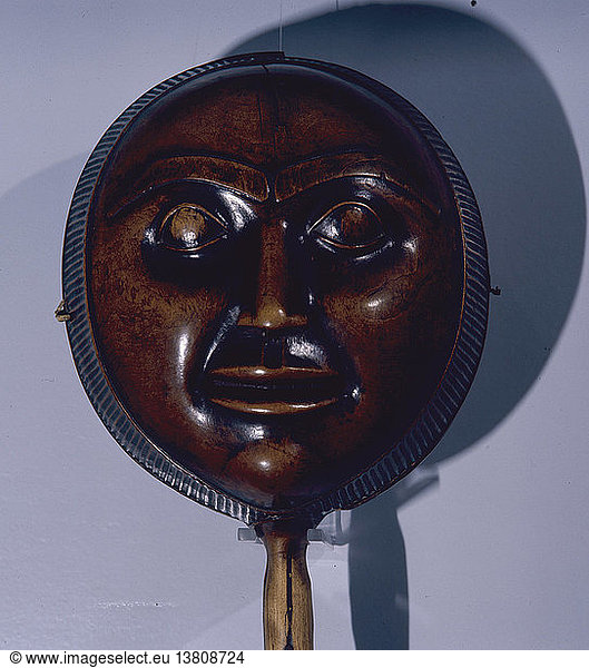 A shamans rattle  The sound made by the rattle helped induce trance states through which a shaman could contact the supernatural world on behalf of his patients. The figures on the rattle  here a human face usually depicted the spirits which assisted him. Northwest Coast of America. 19th c