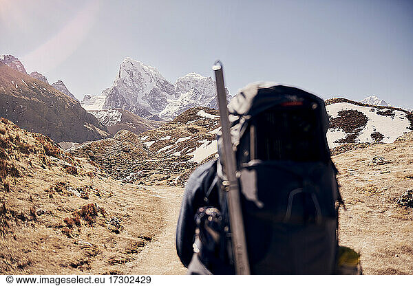 A sherpa leading the way to the next village in Nepal