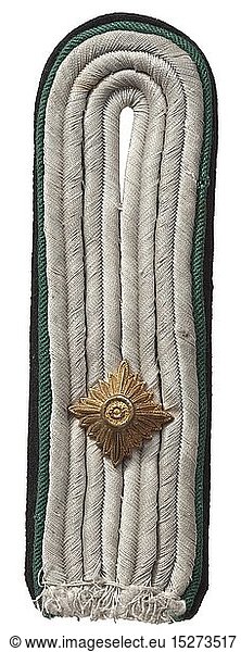 A single shoulder board 'ObersturmfÃ¼hrer' of the Sonderdienste Dark-green piping  sew-in type  unissued. historic  historical  20th century  1930s  1940s  Waffen-SS  armed division of the SS  armed service  armed services  NS  National Socialism  Nazism  Third Reich  German Reich  Germany  military  militaria  utensil  piece of equipment  utensils  object  objects  stills  clipping  clippings  cut out  cut-out  cut-outs  fascism  fascistic  National Socialist  Nazi  Nazi period