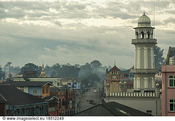 A skyline view of a small town in the Shan State in Myanmar.