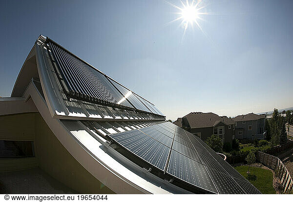 A solar thermal and solar electric installation on a 'net-zero' home.