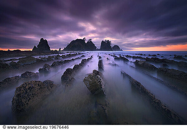 A surreal dreamworld on Washington's Northern Coast at twilight.