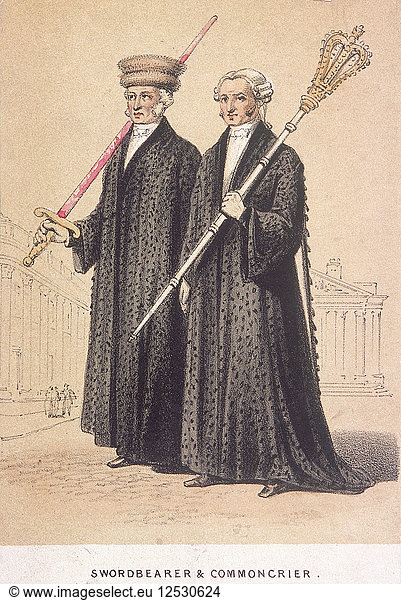 A Swordbearer and a Commoncrier  1855. Artist: Day & Son