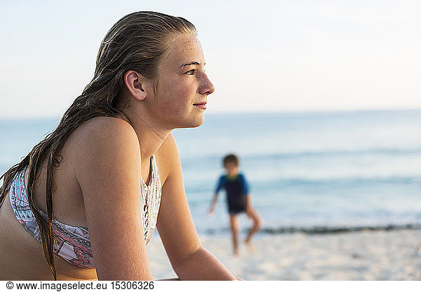 A teenage girl at the beach