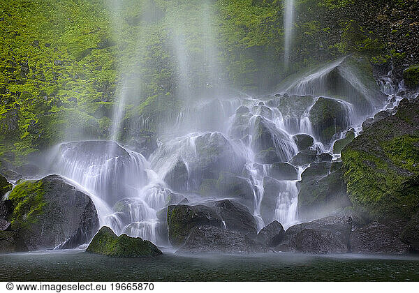 A unique waterfall image captured in Oregon's Columbia Gorge at Elowah Falls.
