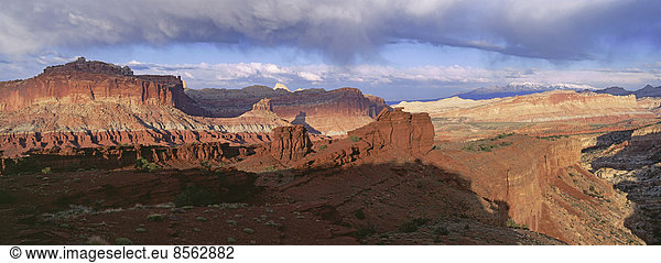 A view across the deep canyons and landscape of the Capitol Reef national park