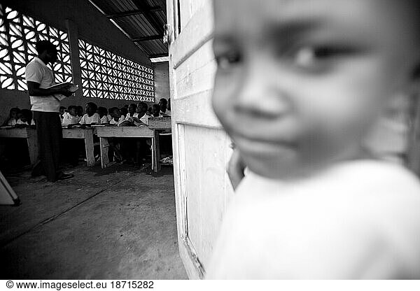 A view inside the school house in Pampanal  Ecuador.