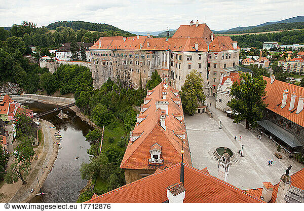A view of Cesky Krumlov and the Vltava River from the city's castle.; Cesky Krumlov  Czech Republic