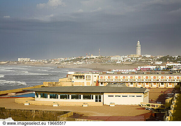 A view over Casablanca from the beachside Corniche  Morocco.