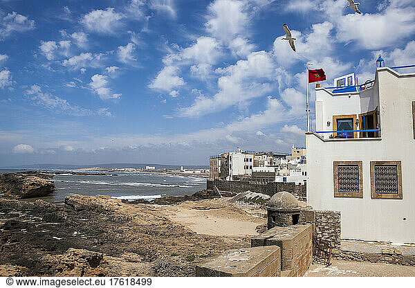 A view to the Atlantic Ocean on the shores of Essaouira - Morocco's fishing city; Essaouira  Morocco