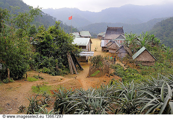 A village of the Ka Tu people in the Annamite Mountains of Quang Nam  Vietnam.