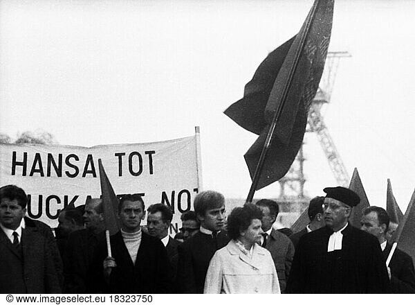 A wave of outrage swept the Ruhr area when the Hansa mine was closed  here during demonstrations in Dortmund-Huckarde  Germany  on 21 October 1967  Europe