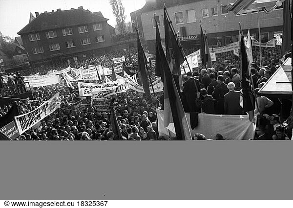 A wave of outrage swept the Ruhr area when the Hansa mine was closed  here during demonstrations in Dortmund-Huckarde  Germany  on 21 October 1967  Europe
