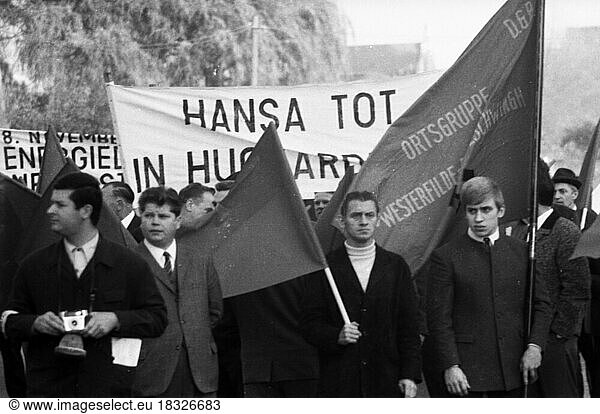 A wave of outrage swept the Ruhr area when the Hansa mine was closed  here during demonstrations in Dortmund-Huckarde  Germany  on 21 October 1967  Europe