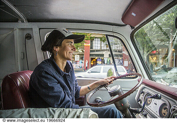 A woman drives a van through Port Townsend as she prepares for the Race to Alaska  a 750 mile  non-motorized boat race from Port Townsend  WA to Ketchikan  Alaska.