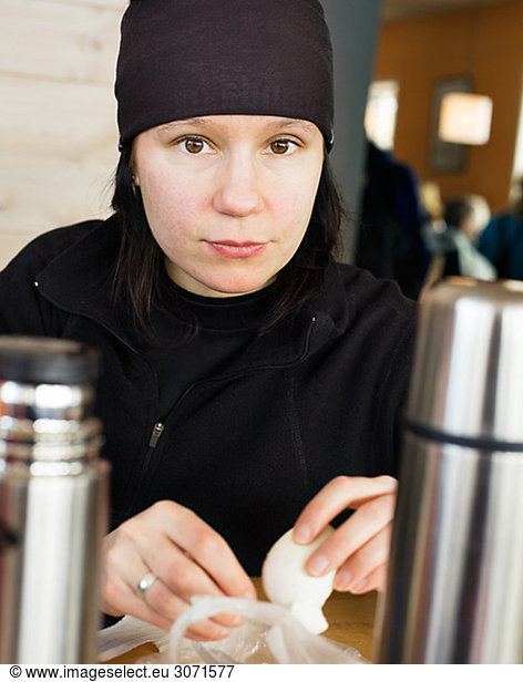 A woman having lunch Harjedalen Sweden.