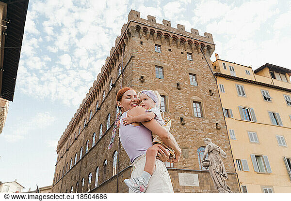 A woman with a little toddler girl visits Florence  Italy.