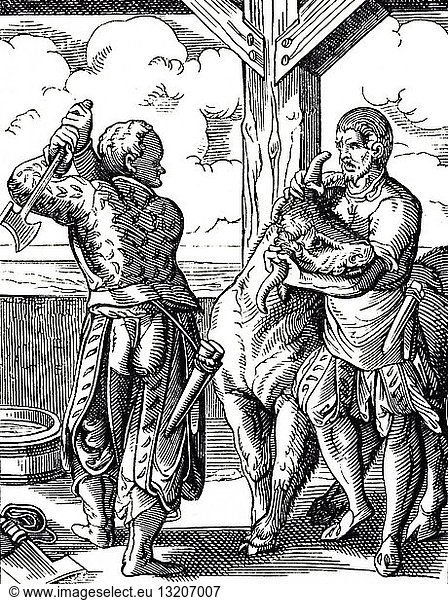 A woodcut engraving titled 'The Butcher'