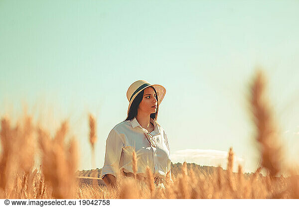 A young girl in a sunny spring day in Andalusia  Spain