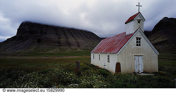abandoned church in the remote western fjords of Iceland