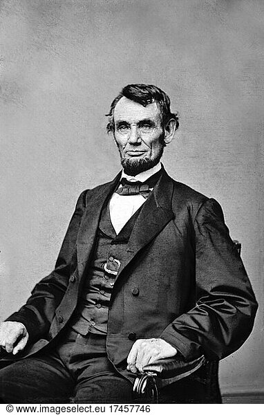 Abraham Lincoln (1809-1865)  American Politician  16th President of the United States  half-length seated Portrait  Anthony Berger  Mathew Brady Studio  1864