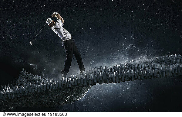 Abstract image of golfer taking a swing