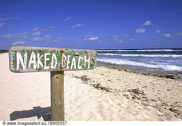 Abstract of naked beach sign in Cozumel Mexico