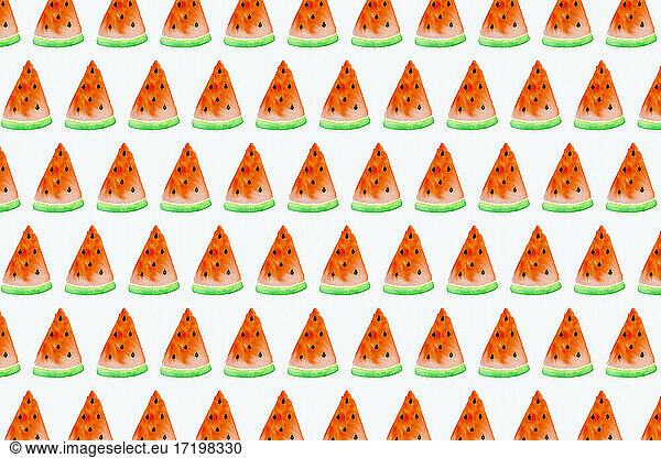Abundance of watermelon slices painted on white background