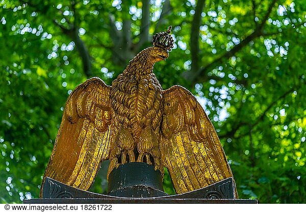 Academy Garden  Upper Palace Garden  Stuttgart  Water Landscapes Project  heraldry  golden eagle with royal crown  Kingdom of Württemberg  wings spread  chain of orders  Baden-Württemberg  Germany  Europe