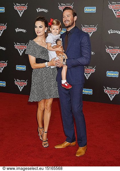 Actor Armie Hammer  wife Elizabeth Chambers Hammer and daughter Harper Grace Hammer arrive at the premiere of Disney And Pixar's 'Cars 3' at Anaheim Convention Center on June 10  2017 in Anaheim  California.