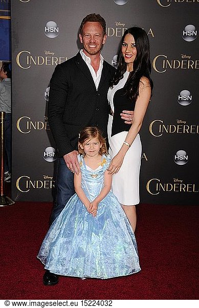 Actor Ian Ziering  Erin Kristine Ludwig and Mia Loren Ziering arrive at the World Premiere of Disney's 'Cinderella' at the El Capitan Theatre on March 1  2015 in Hollywood  California.