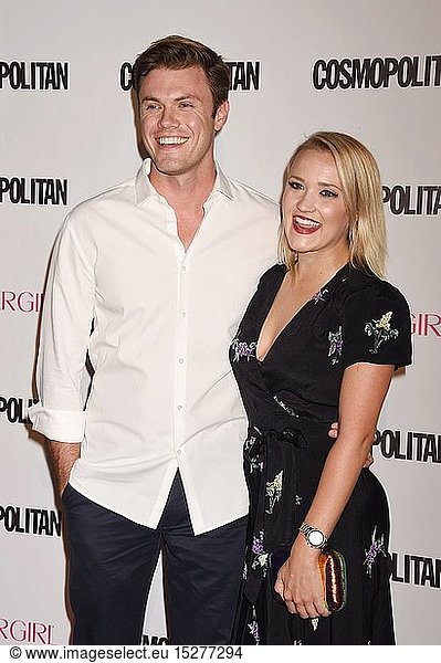 Actress Emily Osment (R) and Blake Cooper Griffin arrive at