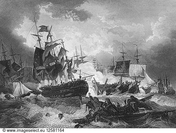 Admiral Duncans Sieg über die niederländische Flotte  Nordsee  11. Oktober 1797  (um 1857). Künstler: J. Rogers
